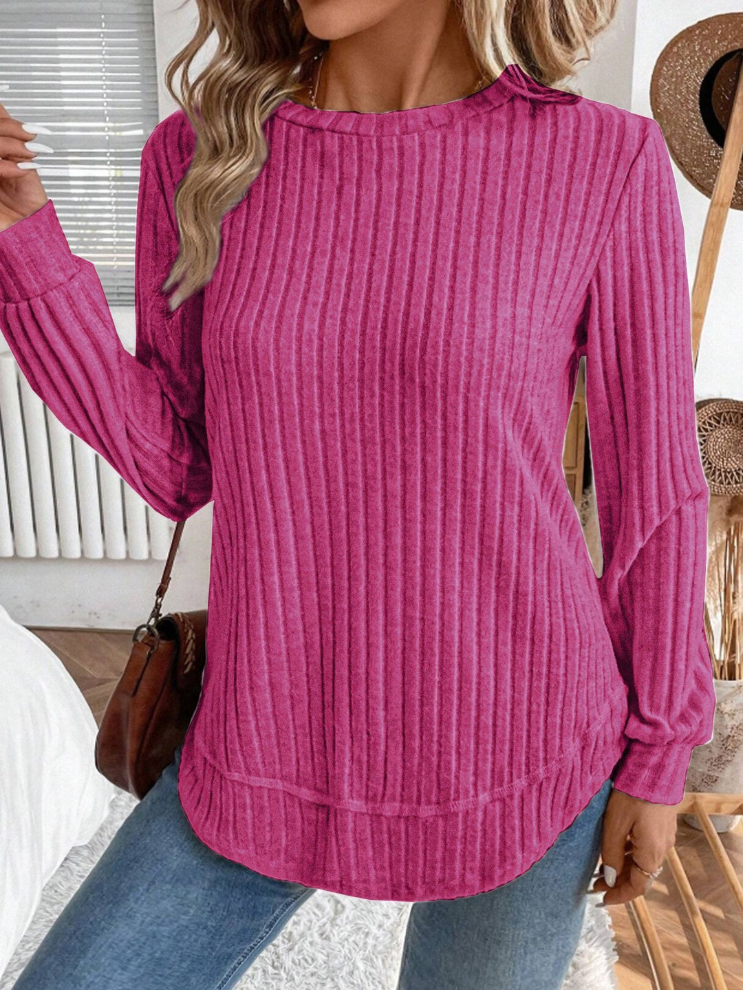 Damen lässiger Strickpullover mit vertikalen Streifen Drune