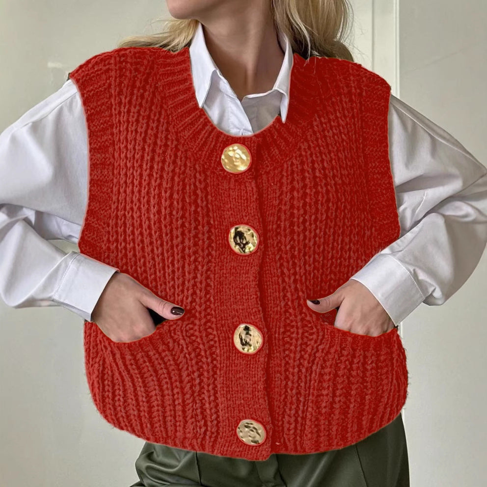 Damen Strickweste mit Knopfdetaillierung und praktischen Taschen Drune