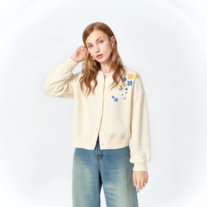 Damen Strickpullover mit floralen Stickereien und lässigem Schnitt Drune