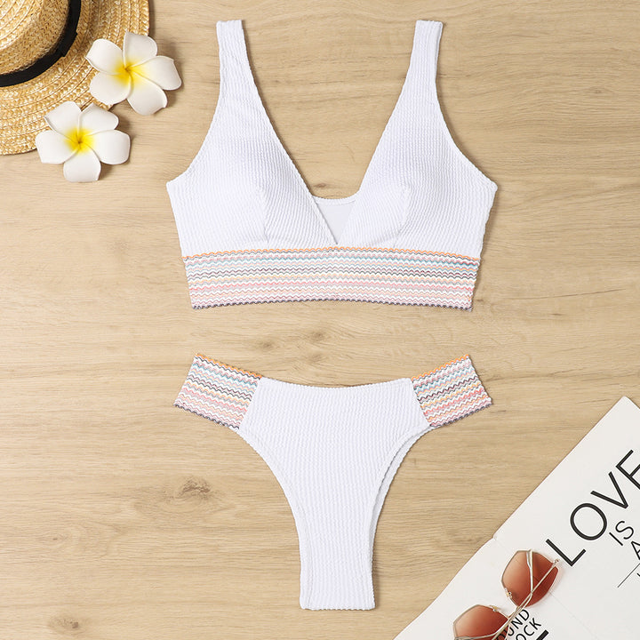 Damen Bikini-Set mit modernem V-Ausschnitt und strukturiertem Material Drune