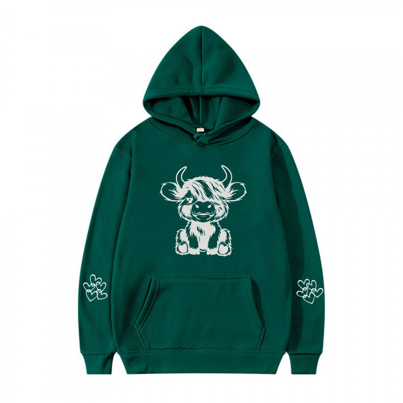 Damen Kapuzensweater mit entzückendem Kuhmotiv und praktischen Kängurutaschen Drune