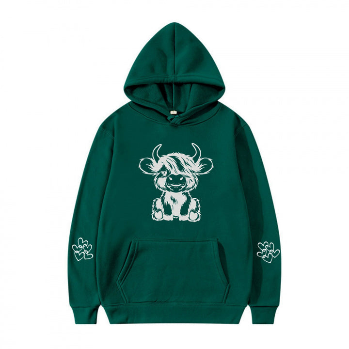 Damen Kapuzensweater mit entzückendem Kuhmotiv und praktischen Kängurutaschen Drune