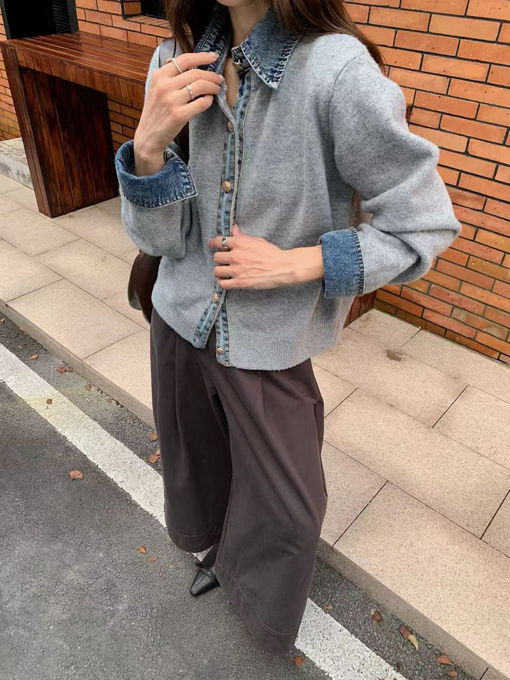 Damen modische Strickjacke mit innovativem Kragen und eleganten Knopfdetails Drune