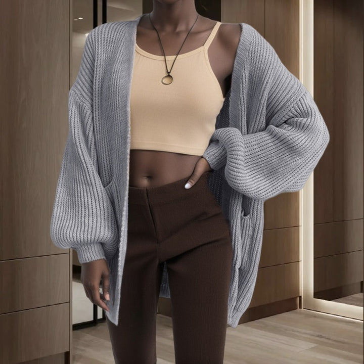 Damen Grobstrick-Cardigan mit voluminösen Ärmeln und praktischen Taschen Drune