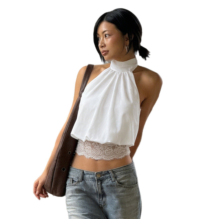 Damen Haltertop mit zarten Spitzenakzenten und eleganter Schnürung Drune