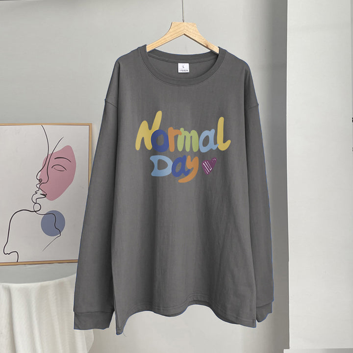 Damen lässiges Langarmshirt mit buntem Schriftzug Drune