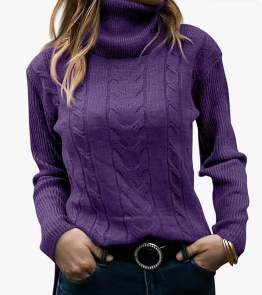 Damen Strickpullover mit hohem Kragen und strukturiertem Zopfmuster Drune