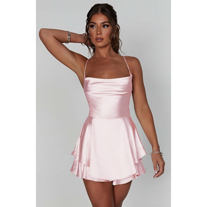 Damen Elegant schwingendes Satin-Minikleid mit seitlichem Wickel-Design Drune