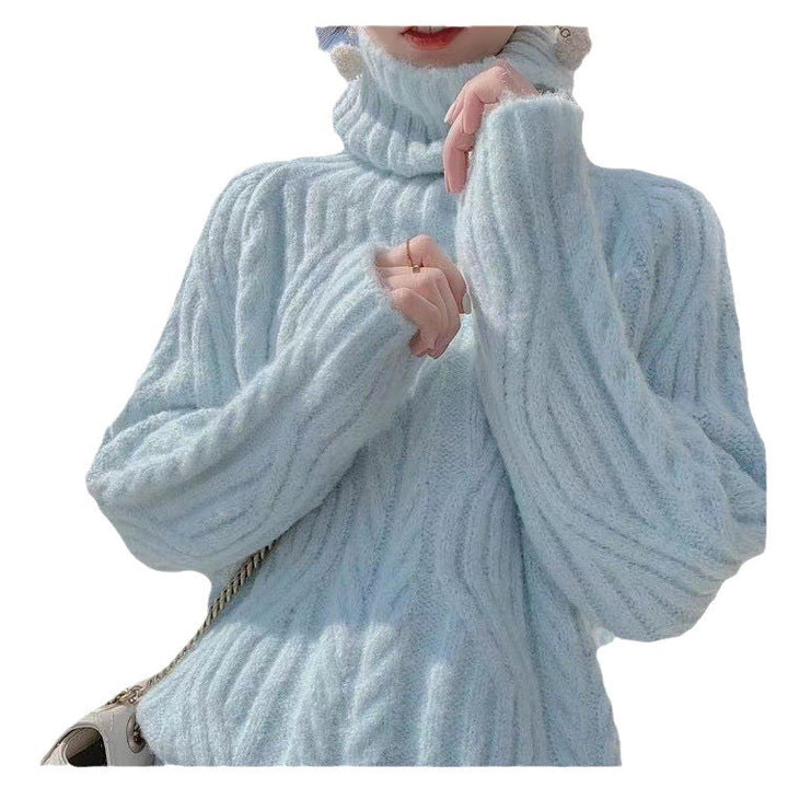 Damen Grobstrickpullover mit hohem Kragen und weichem Material Drune