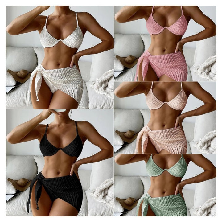 Damen Triangel-Bikini mit anpassbarem Wickelrock und strukturiertem Oberteil Drune