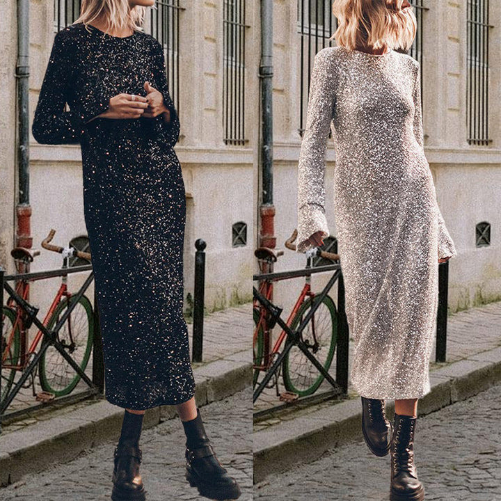 Damen Glitzerndes Langarmkleid Drune