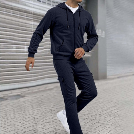 Herren nan athletischer Zip-Sweatset mit Cargo-Jogginghose, ergonomischen Nähten und gerippten Bündchen Drune