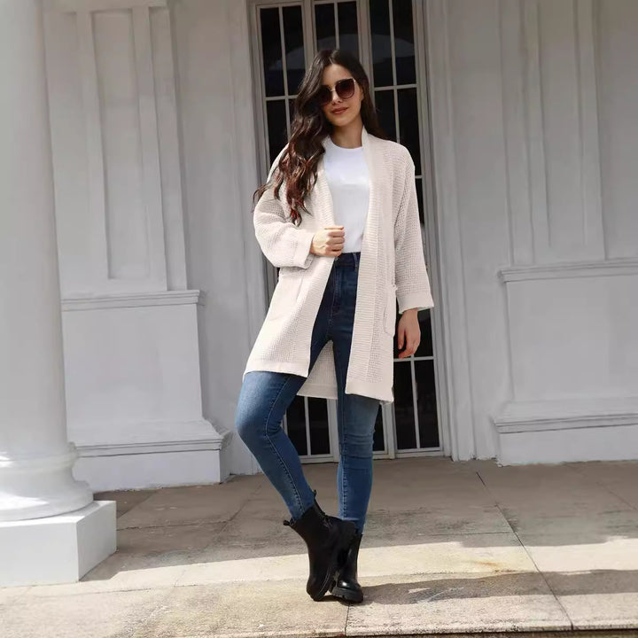 Damen gemütlicher Strick-Cardigan mit offenen Taschen und weitem Schnitt Drune