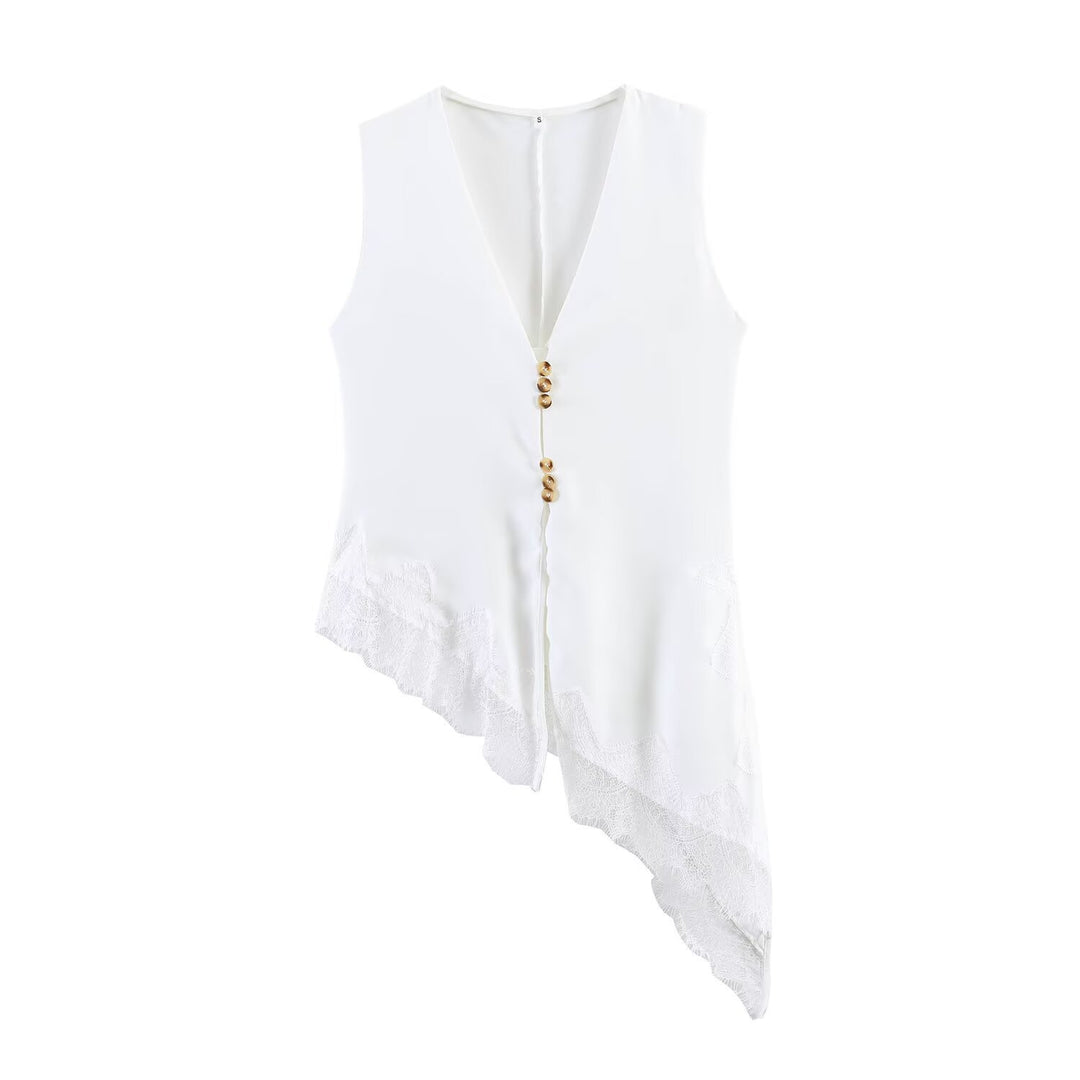Damen asymmetrische Weste mit eleganter Spitze Drune