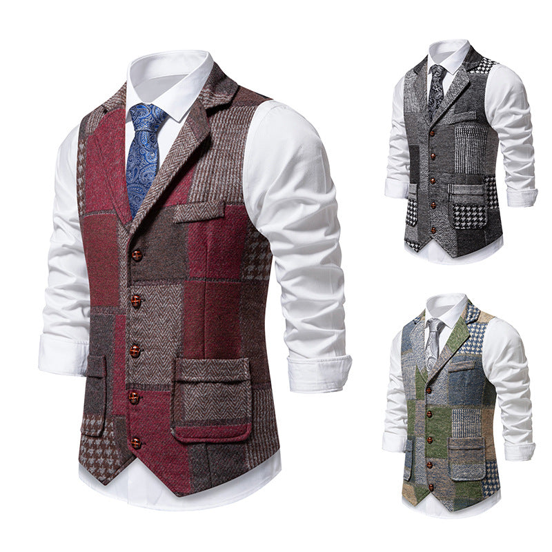Herren elegante Patchwork-Weste mit praktischen Taschen und außergewöhnlichem Design Drune