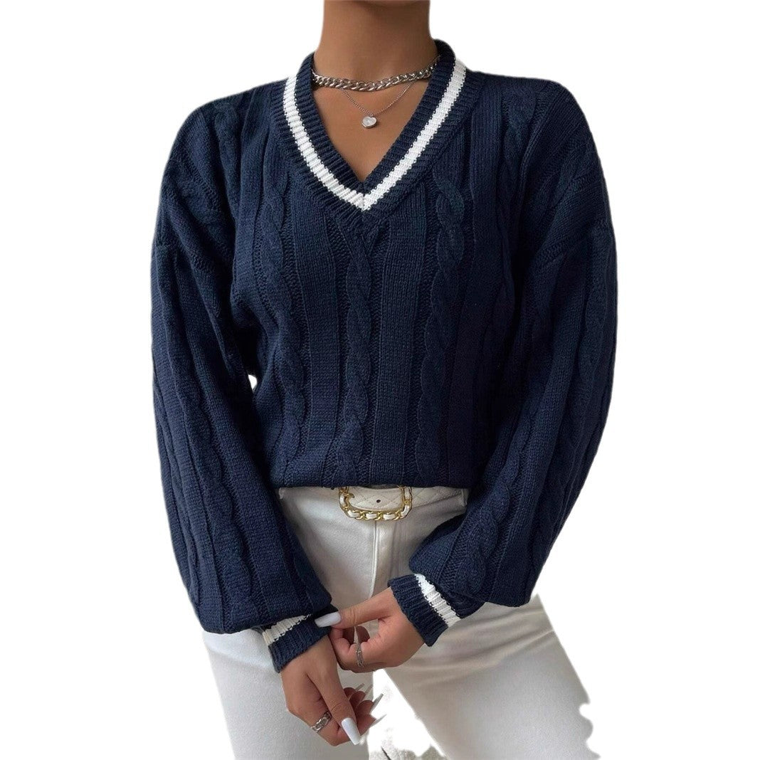 Damen Strickpullover mit modischem V-Ausschnitt und elegantem Zopfmuster Drune