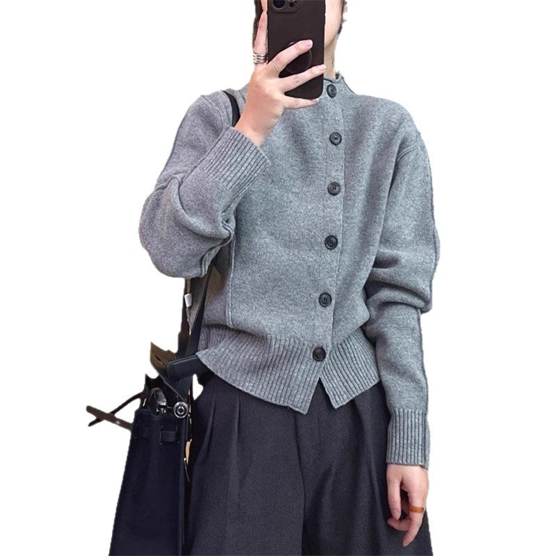 Damen Strickjacke mit Knopfdetails und breiten Rippärmeln Drune