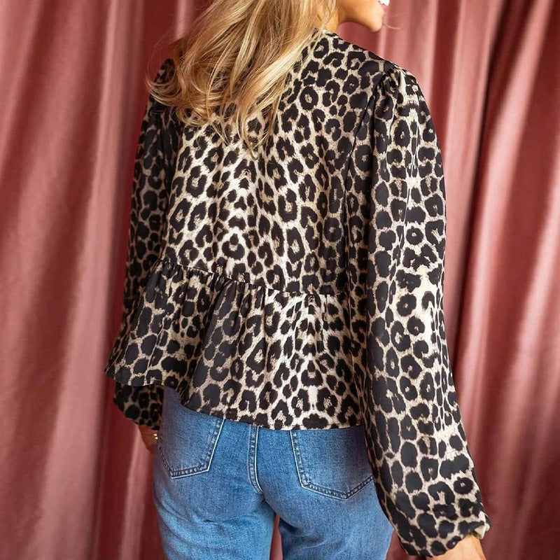 Damen Oberteil mit schickem Leopardenmuster und Rüschendetails Drune