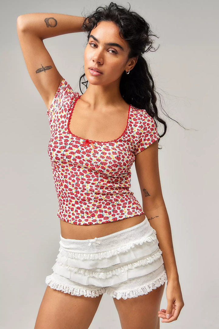 Damen Rüschen-Shorts mit elastischem Bund und verspieltem Design Drune