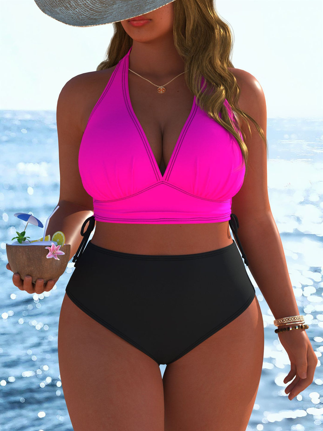 Damen Bikini-Set mit modernem Wickeloberteil und hoch tailliertem Höschen Drune