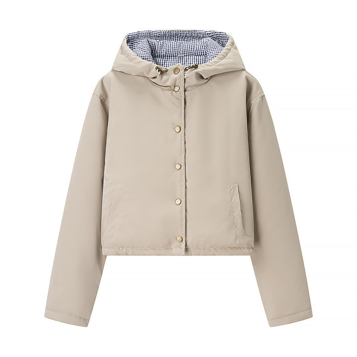 Damen modische cropped Übergangsjacke mit Kapuze und praktischen Taschen Drune