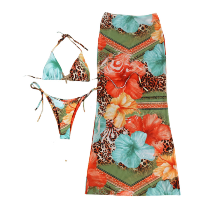 Damen Bikiniset mit buntem floralem Design und elegantem Überwurf Drune