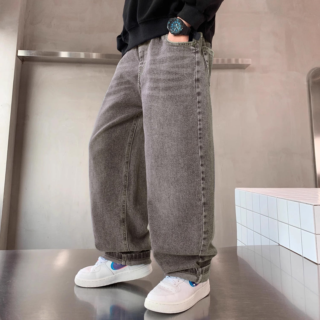 Herren lässige Oversized-Jeans mit tiefem Bund und seitlichen Taschen Drune