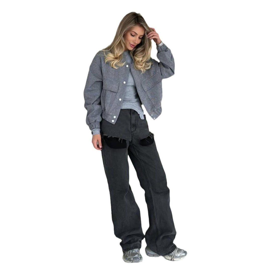 Damen lässige Jacke mit praktischen Taschen und elastischen Bündchen Drune