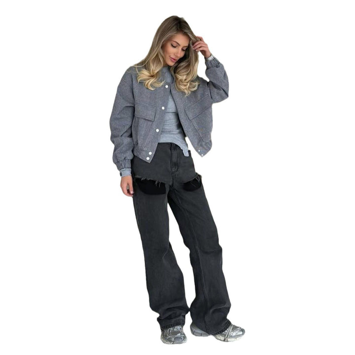 Damen lässige Jacke mit praktischen Taschen und elastischen Bündchen Drune