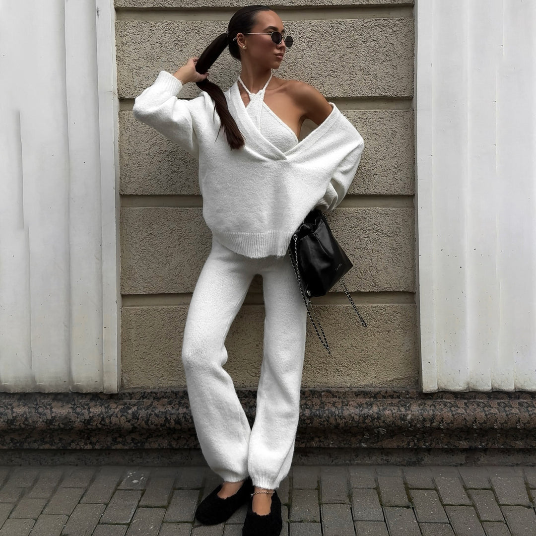 Damen Cozy Strick-Set mit lässigem Pullover und bequemen Hosen Drune