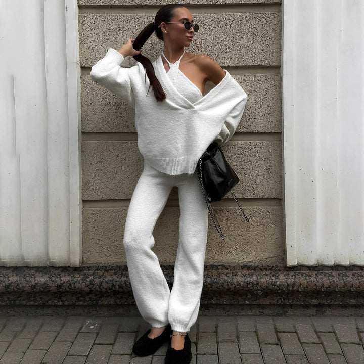 Damen Cozy Strick-Set mit lässigem Pullover und bequemen Hosen Drune