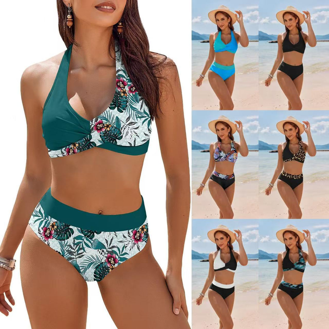 Damen Hochgeschnittener Bikini mit floralem Design Drune