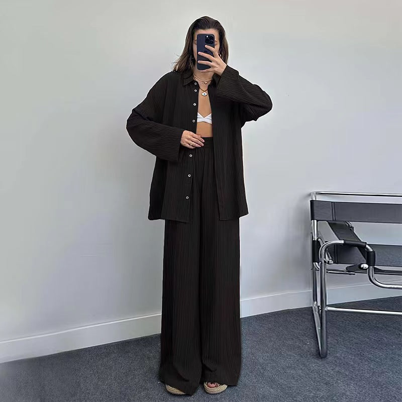 Damen lässiges Übergrößen-Hemd und lockere Hose Set Drune