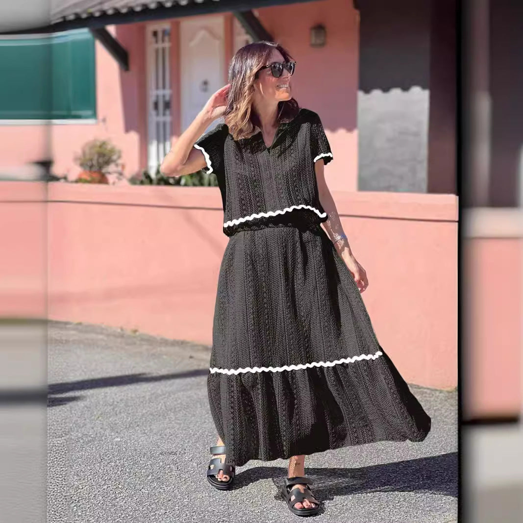 Damen Maxikleid mit voluminösem Rock und eleganter Rüsche Drune
