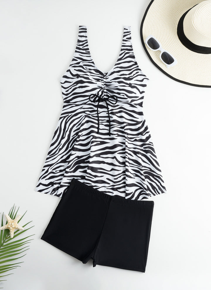 Damen Tankini-Set mit modischem Volant und grafischem Pfauenmuster Drune