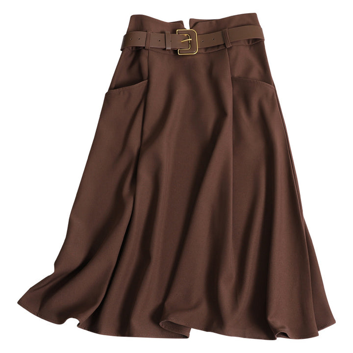 Damen nan fließender Midirock mit weitem Tellerfall hoher Taille und Ziergürtel Drune