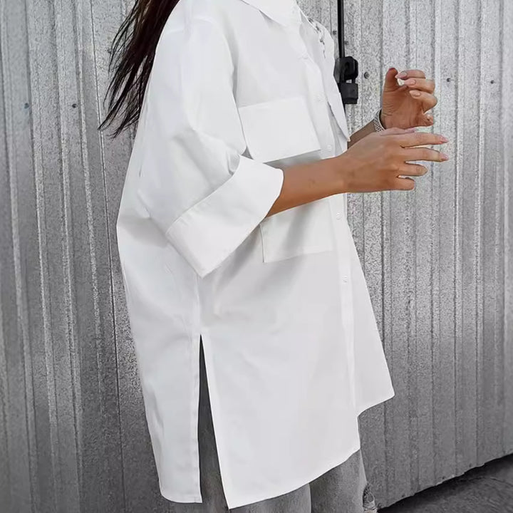 Damen Oversized Hemdbluse mit praktischen Taschen und elegantem Schnitt Drune