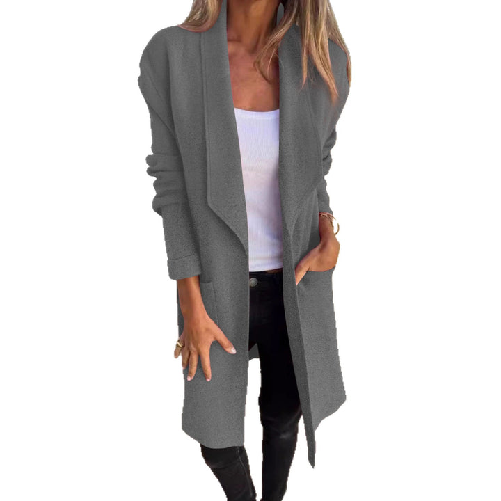 Damen lässiger Oversized-Mantel mit Eingrifftaschen und offenem Kragen Drune
