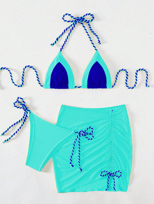 Damen Triangel-Bikini mit Wickelrock und Bänder Drune