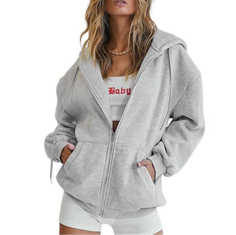 Damen nan Oversize-Kapuzenjacke mit durchgehendem Reißverschluss French-Terry, Kängurutaschen und elastischen Bündchen Drune