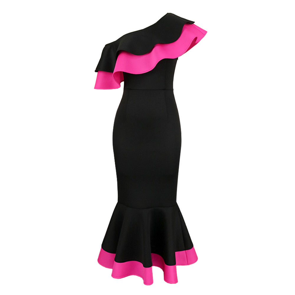 Damen Exquisites schulterfreies Wickelkleid mit voluminösem Rüschensaum Drune