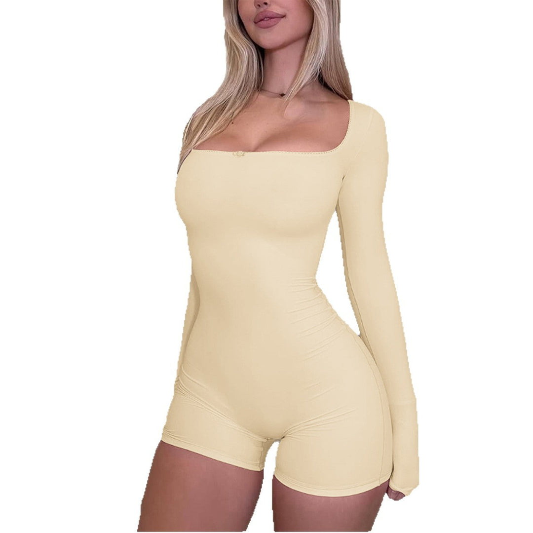 Damen Bodycon Einteiler mit langen Ärmeln und quadratischem Ausschnitt Drune