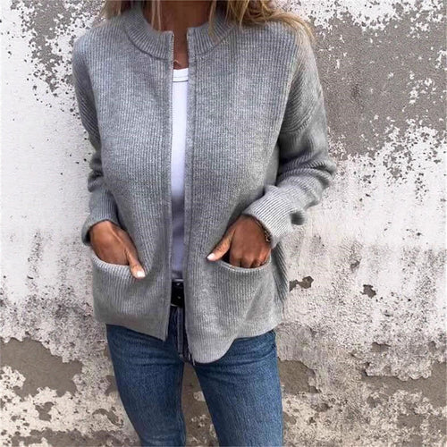 Damen lässige Strickjacke mit praktischen Taschen und femininer Passform Drune
