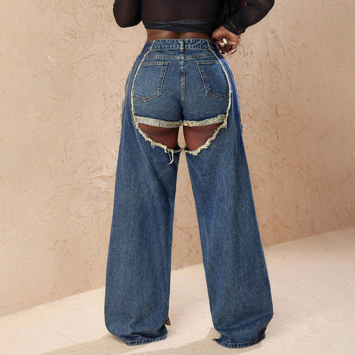 Damen Distressed Wide-Leg-Jeans mit Cut-Out-Details Drune