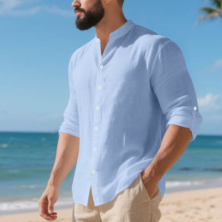 Herren lässiges Langarmhemd mit modernen Knopfdetails und strukturierter Oberfläche Drune
