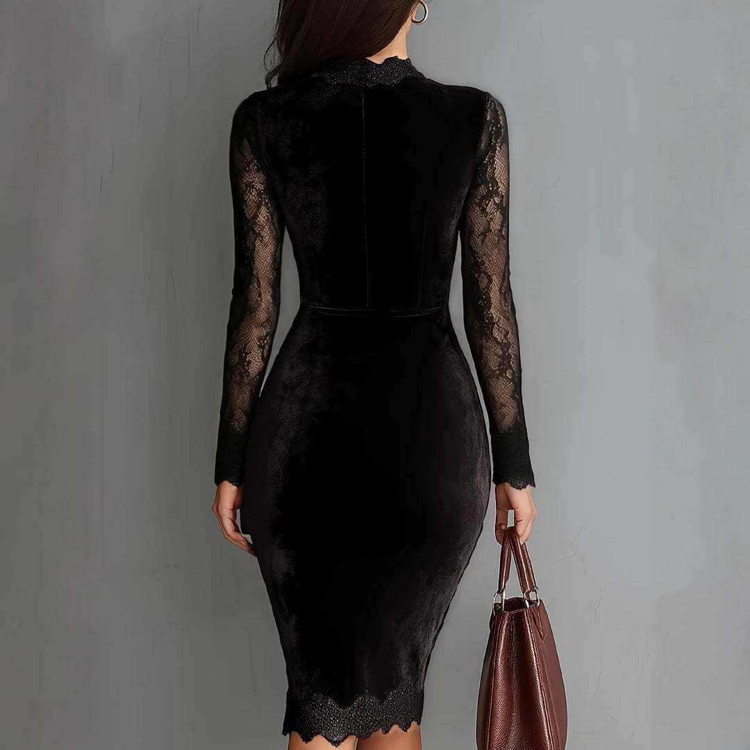 Damen Elegantes Samtkleid mit Spitzeneinsätzen und tailliertem Schnitt Drune