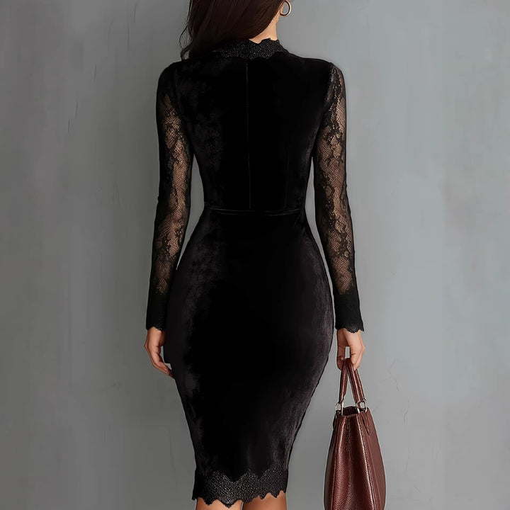 Damen Elegantes Samtkleid mit Spitzeneinsätzen und tailliertem Schnitt Drune