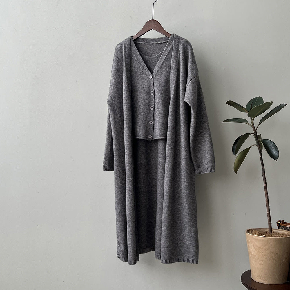 Damen Strickkleid mit Cardigan und Knopfleiste Drune