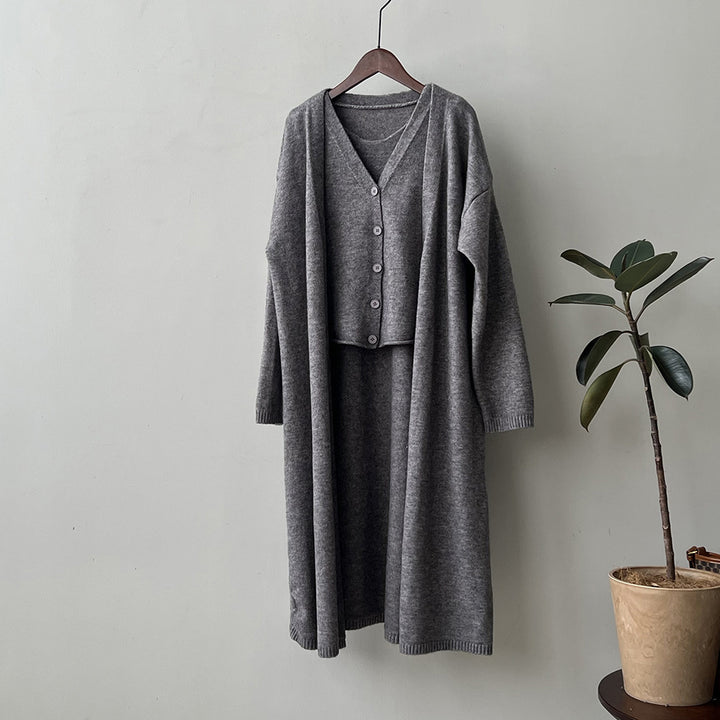 Damen Strickkleid mit Cardigan und Knopfleiste Drune