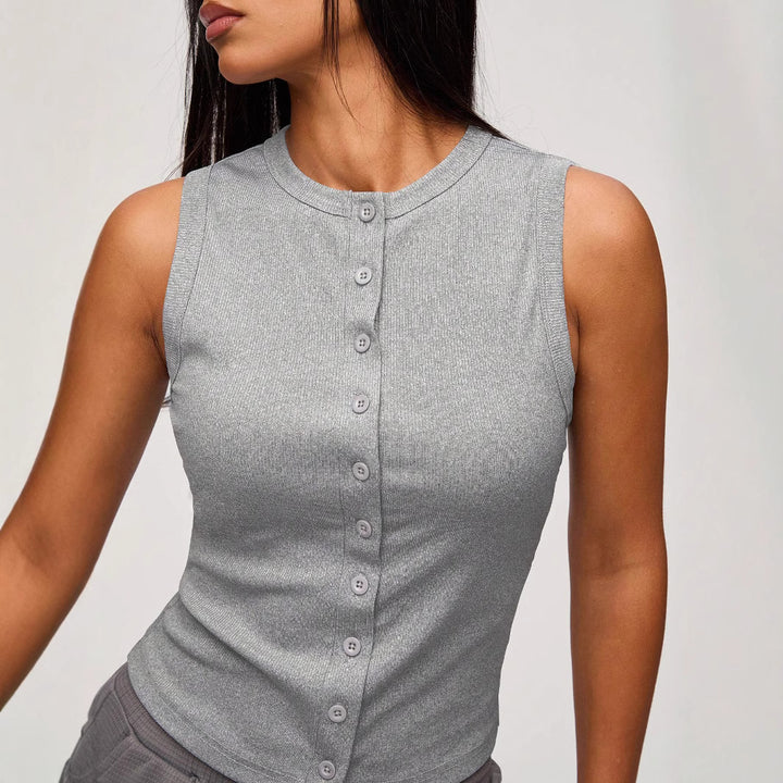 Damen Cropped Oberteil mit Knopfleiste und figurbetonter Passform Drune